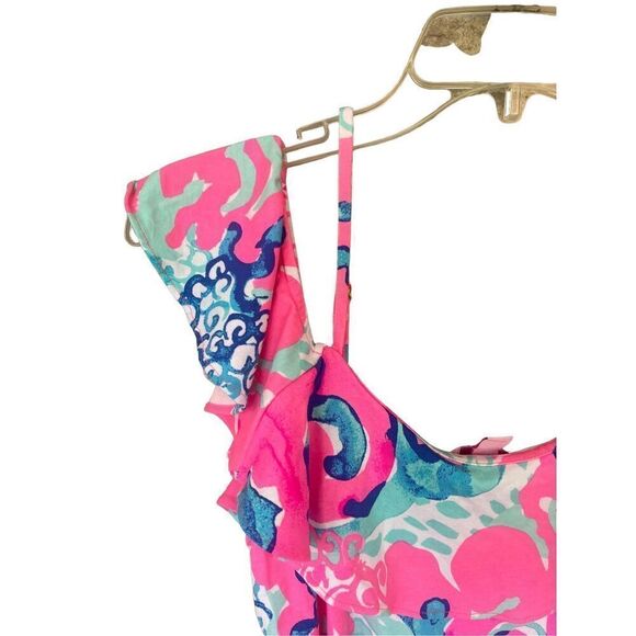 Lilly Pulitzer Womens Pink Cold Shoulder Ruffle Im So Jelly Klea Romper Small - Picture 10 of 11